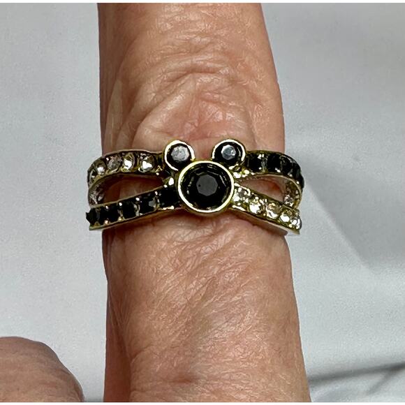 Mouse Shaped Black Onyx Syn Cubic ZIrconia RIbbons of Crystals Size 8 - Picture 3 of 14